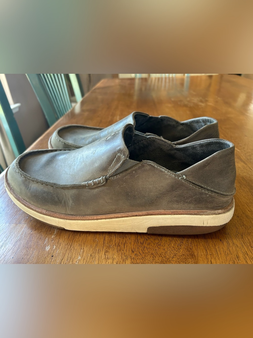 OluKai Kalia Men's Leather Slip-On Full-Grain Waxed Nubuck Leather Shoes Sz 10.5